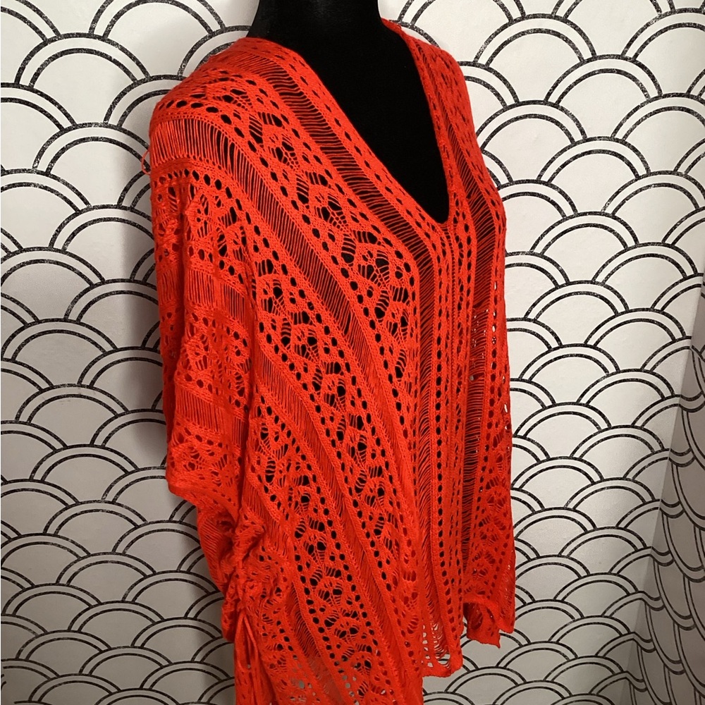Vibrant Orange Crochet Cover-Up – One Size | Beach-Ready Boho with Bold Flair - Picture 5 of 9
